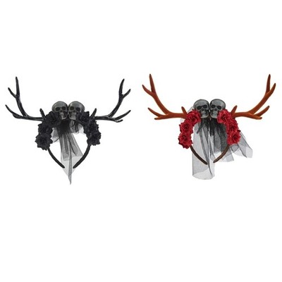 Halloween Antler Headband Deer Horn Goth Skull Headband Day Of the Dead Headband
