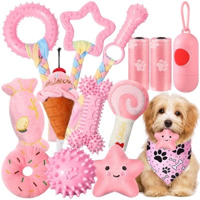 14 Pack Puppy Teething Toys, Chew Toys for Small Dogs Puppy Toys Pink Dog Stu...