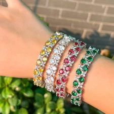 Elegant Silver Plated Pink Cubic Zirconia Bridal 2 Line Flower Tennis Bracelet