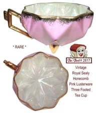 Vintage Royal Sealy Honecomb 3 footed Pink Tea Cup made in Japan TeaCup
