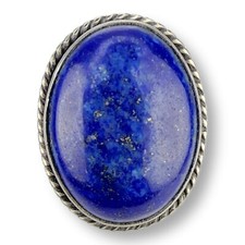 Vintage 925 Sterling Silver Luminous Lapis Lazuli Oval Cabochon Band Size 6 Ring