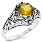 Scottish Thistle ART NOUVEAU  925 SOLID SILVER LAB-CREATED CITRINE RING 377X