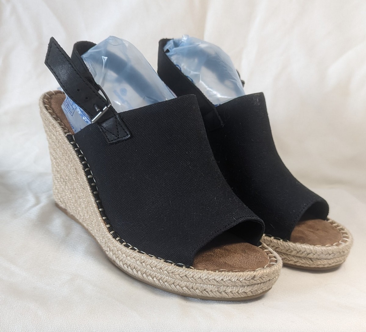 Toms Women Size 10 Black Monica Open Toe Slingback Jute Suede