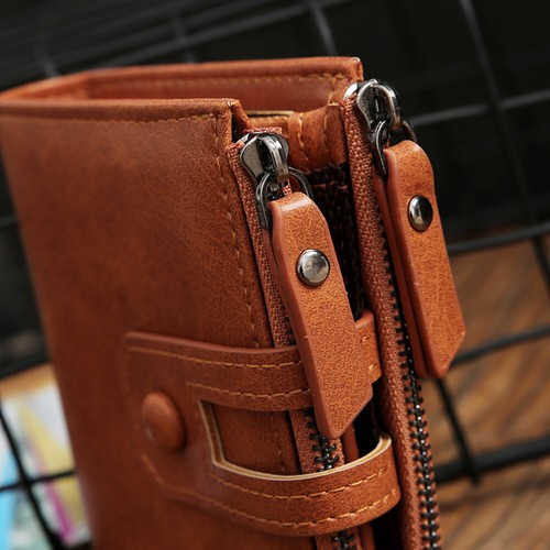 Kurze Geldbörse aus echtem Leder mit Reißverschluss RFID-Schutz und Doppelfaltung und großer Kapazität - Bild 6 von 15
