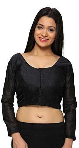 Desi Sarees Women's Blended Silk Saree Blouse 4008 Black - Picture 1 of 4
