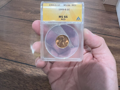 1955-S 1C RD Lincoln Wheat One Cent ANACS MS66RD