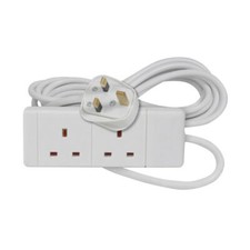 2 Way/Gang 6M Long Surge Protected Lead UK Plug Extension Cable Socket-White