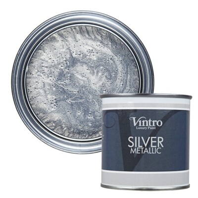 Vintro Metallicfarbe Silber für Holz, Wände, Möbel & mehr - 250ml