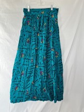 Vintage 90s Teal Abstract Maxi Skirt High Waist Art Geometric Boho Womens 5