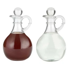 Church glass cruet set of 2 cruets: 1 wine & 1  water with stoppers, large 12 oz