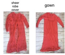 VTG Victorian Style Long Red Peignoir Nightgown WOMEN  s Size 12 W/ Sheer Robe