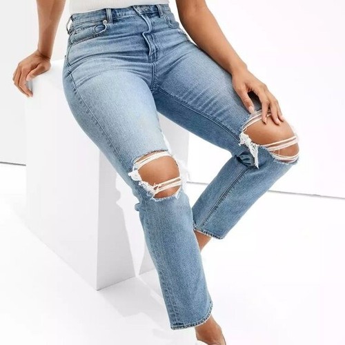 blue ripped mom jeans