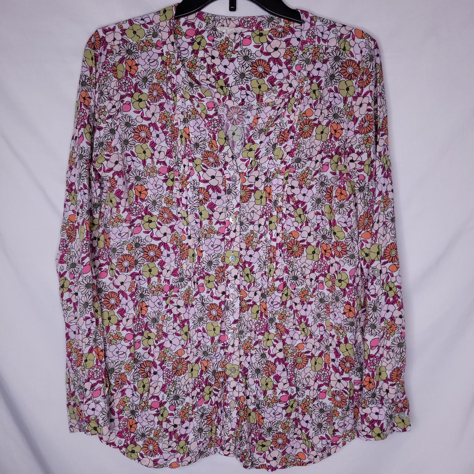Jane & Delancey Blouse Womens Medium Pink White Floral Button Up