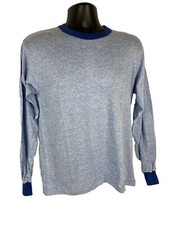 Vintage Rayon T-shirt Small Long Sleeve Tri-Blend Russell Athletic 80s Blue Tag