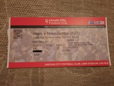 Lincoln City V Morecambe PJT football Ticket 2022/23