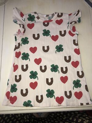 A13 Mini Rodini Ribbed Ruffle Dress Lucky Clover Horse Shoe 12-18 M / EU  80-86 | eBay