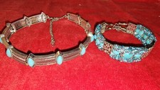 Turquoise Blue Choker Collar Alloy Bohemian Style Necklace Bracelet Set Vtg