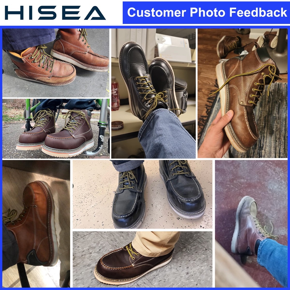 HISEA Ningo Moc-Toe Work Boots, Dark Brown, Size 12 HISEA NINGO Work Boot for Men Steel/Soft Toe Water Resistant  main image 2