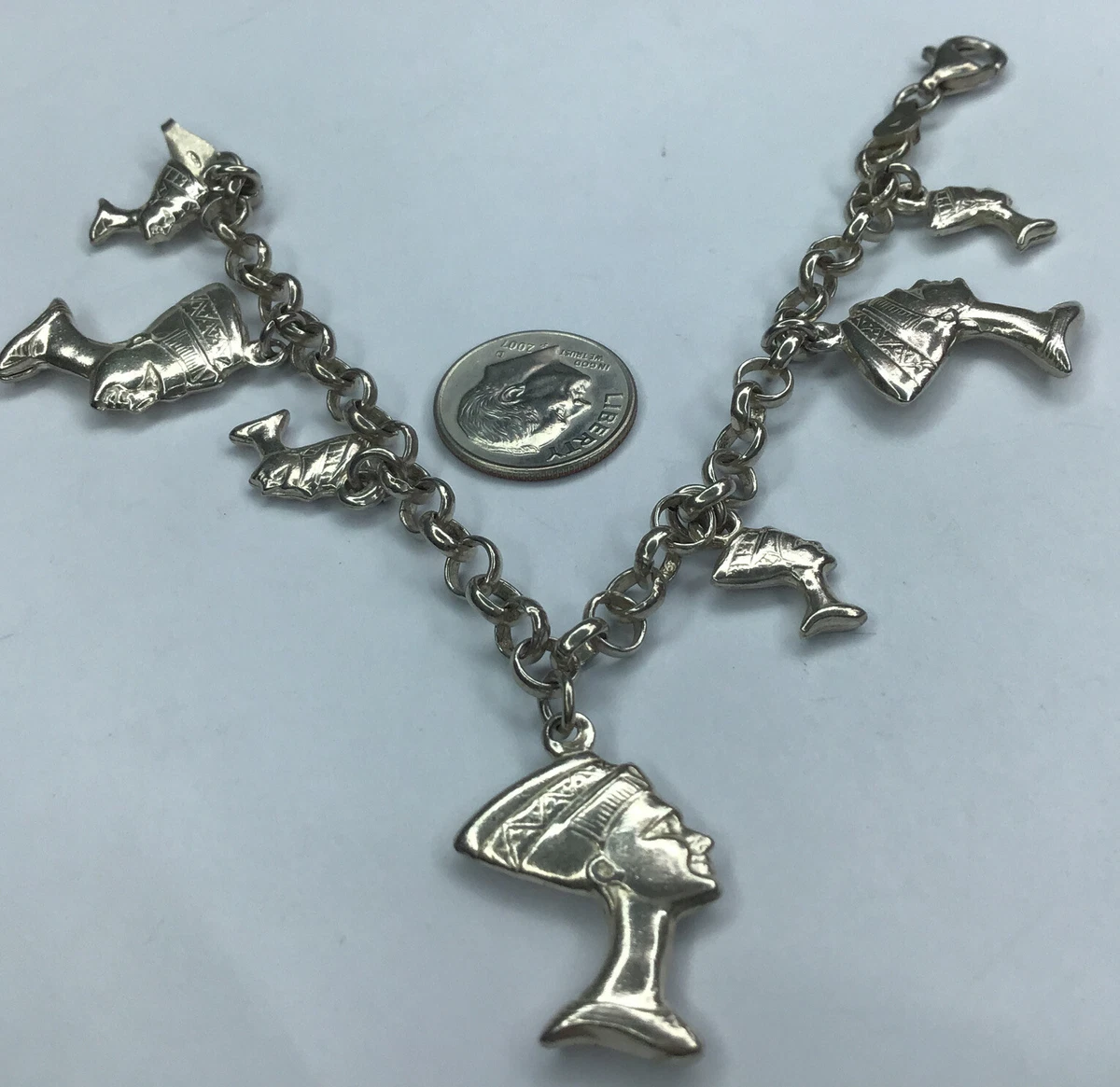 Vintage Sterling Silver 925 Italy Egyptian Head Charms With Charm