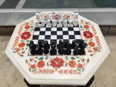 Queen Gambit Chess, White Marble Chessboard, Chess Table with Chess Set Gift Him