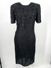 J.M.C Vintage Black Dress Size S Sequin Beaded 100 Silk Evening Formal Cocktail