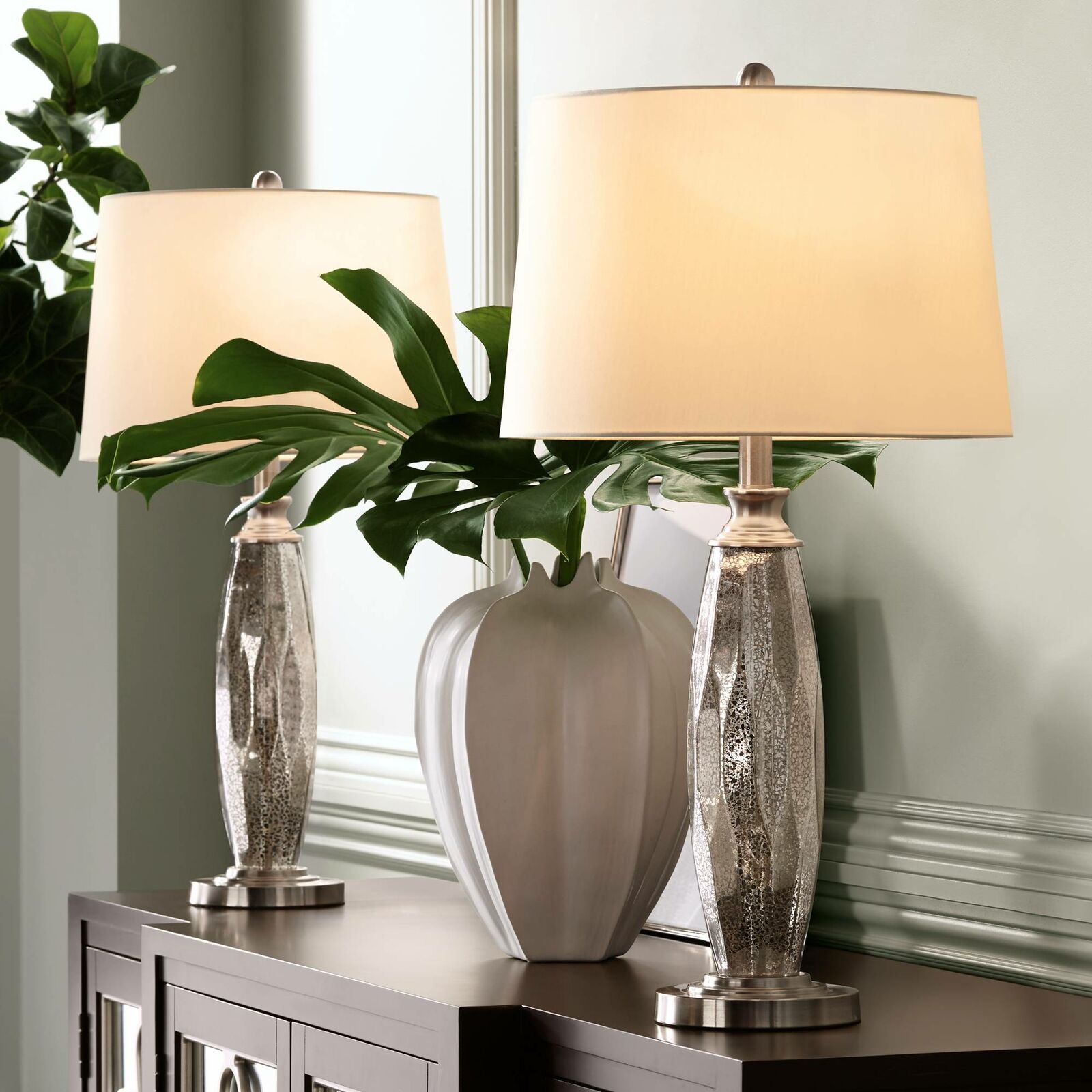 Modern Table Lamps Set Of 2 Mercury Glass Brushed Nickel For