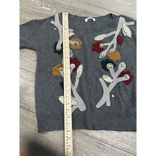 Applique Art To Wear Sweater Made In Italy Wool Blend Gray Medium - Picture 3 of 7
