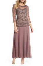 Pisarro Nights Beaded Mesh Mock Two-Piece Gown Purple L89404 Size 6