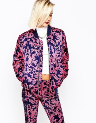 adidas Bomber Jacket In Baroque Ornament Print Woman s Sz M Insulation Full Line