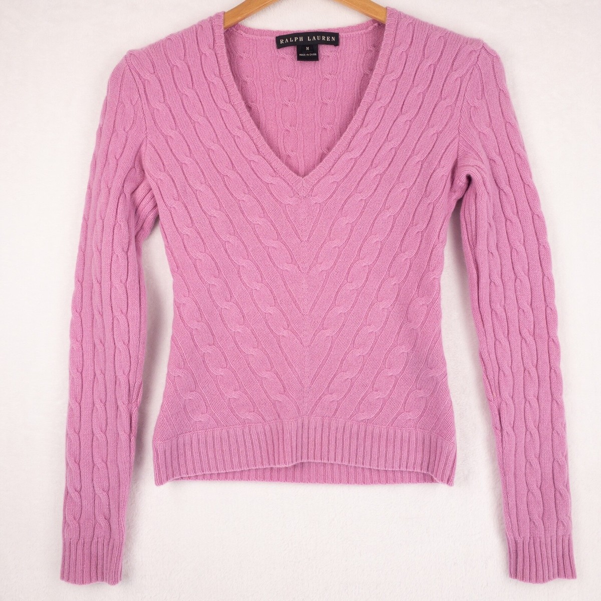 Ralph Lauren Black Label Sweater Womenu0026#039;s Medium Cashmere Pink V-Neck  Slim Fit | eBay