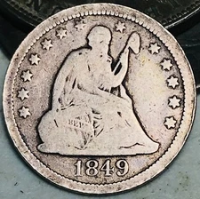1849 Seated Liberty Quarter 25C Ungraded Circulated 90% Silver US Coin CC26726