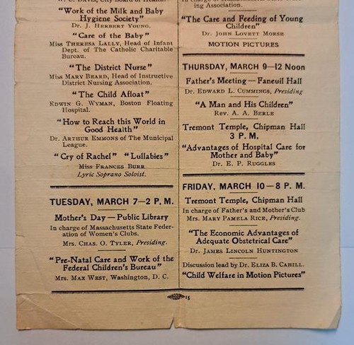 1915 Official Program Handbill Baby Welfare Week Boston Mass. Health Broadside - Picture 3 of 4