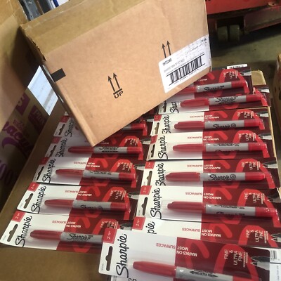 Sharpie Twin-Tip Permanent Marker, Fine/Ultra Fine Point, Red, Box of 24