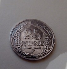 1909-F Deutsches Reich 25 Pfennig M&uuml;nze &Auml;hren, Erste M&uuml;nze im Jugendstil