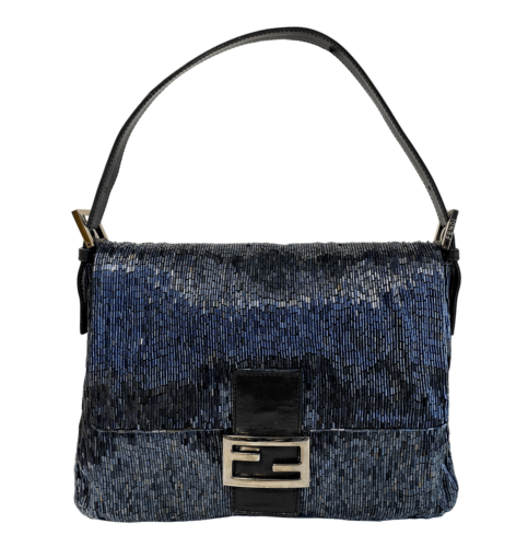 FENDI Mamma Baguette Dark Navy Beaded Shoulder Bag