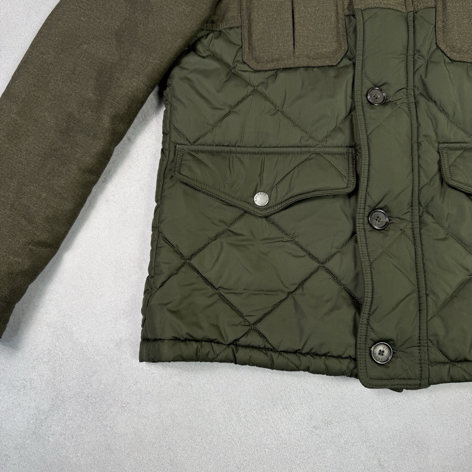 Hackett London Men Wool/Nylon Quilted Jacket Olive Size M image 9