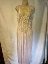 Vtg 70s Maxi Prairie Sheer Lace Bodice Bridal Nylon Nightgown Coquette Sz L