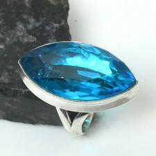 Anello etnico fatto a mano pietra preziosa topazio blu gioielli per unisex taglia USA-9 AR 93146