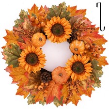 24 Inch Fall Wreaths for Front Door, Autumn Wreath with Hanger