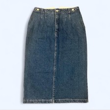 Vintage 90s Jones Wear Pleated Denim Midi Skirt Size 10