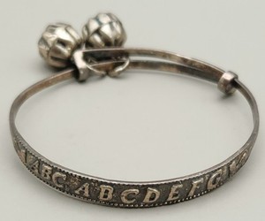 Vintage Sterling Silver Baby Bell Bangle - Anklet Adjustable Alphabet Infant 