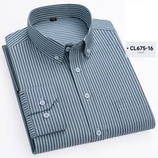 Mens Dress Shirts Formal Long Sleeves Oxford Casual Striped Cotton Shirts Tops