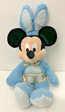 Disney Store 19" Mickey Mouse BLUE Easter Bunny Plush Stuffed Animal Plaid Bow