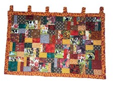 Lovely Homemade Reversible Fall Patchwork Quilt Wall Hanging w/ Cows 30.5  X46.5  