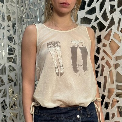 Michiko Koshino Vintage Tank Top Transparent Babydoll Distressed with Ties sz S