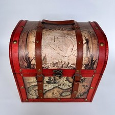 Wooden Treasure Chest Nautical Decorative Wood Storage Box Dome Hinged Lid