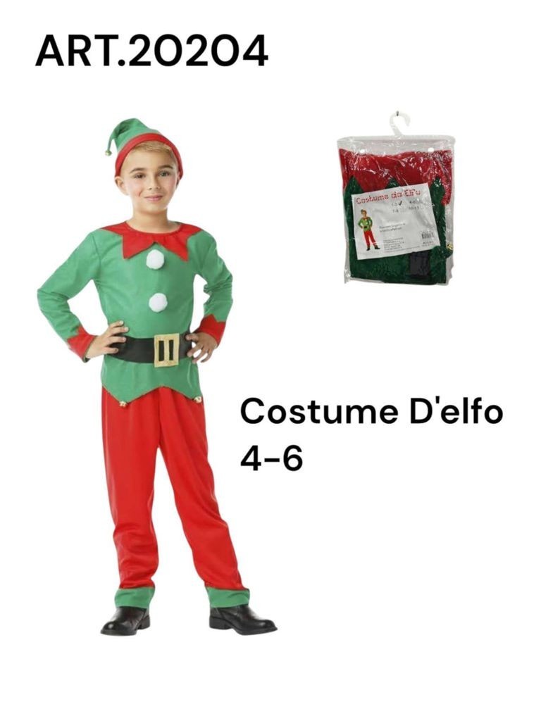 x Vestito Costume Travestimento Elfo di Natale Bimbo Taglia 4-6 Anni bal