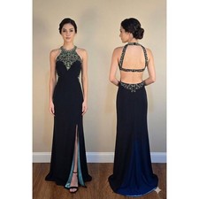Betsy  Adam Gown Womens 2 Black Beaded Halter Neck Open Back Prom Dress