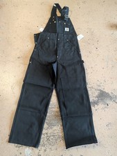 NOS Carhartt R01 BLK Traditional Duck Double Knee Bib Overalls 30x30 USA