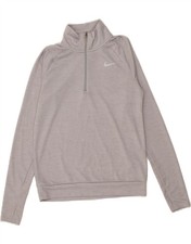 NIKE Womens Dri Fit Zip Neck Sweatshirt Jumper UK 6 XS Grey Flecked AD06
